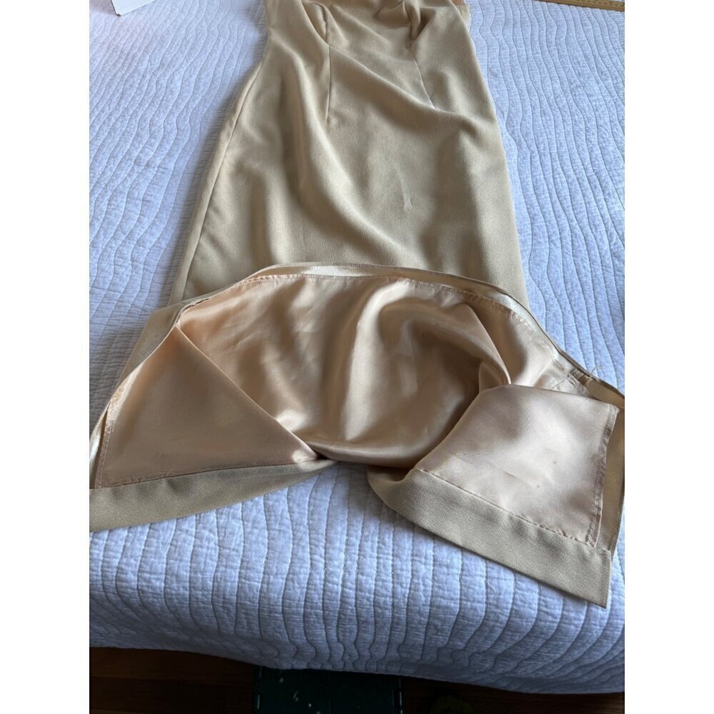 Watters & Watters Long Maxi Evening Wedding Sleeveless Gown Dress 6 Gold Pearls - Picture 13 of 15